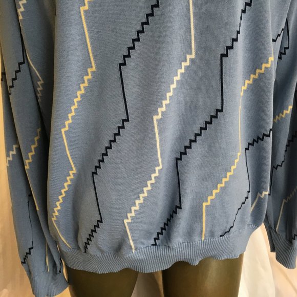 Vintage Tundra Men L 90’s Oversized Knit Sweater Hipster Dad Cosby Silk Zig Zag - Picture 8 of 15